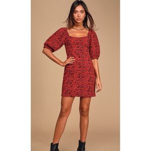 Free People-NWT Red Print Bodycon Mini Dress-M